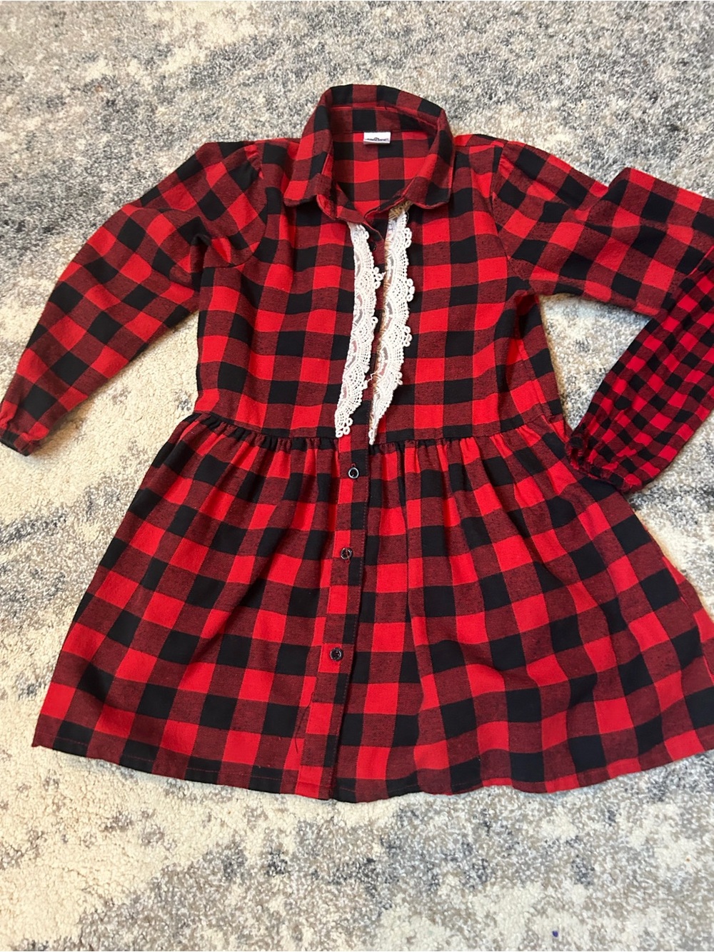 Girls Red and Black Buffalo Plaid Button-Front Dress